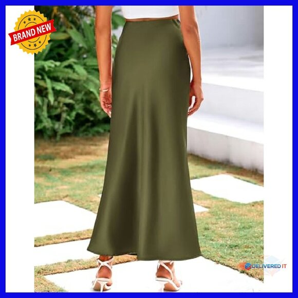 Mermaid Maxi Skirt High Waisted Satin Business Casual Wedding Guest - Picture 4 of 8